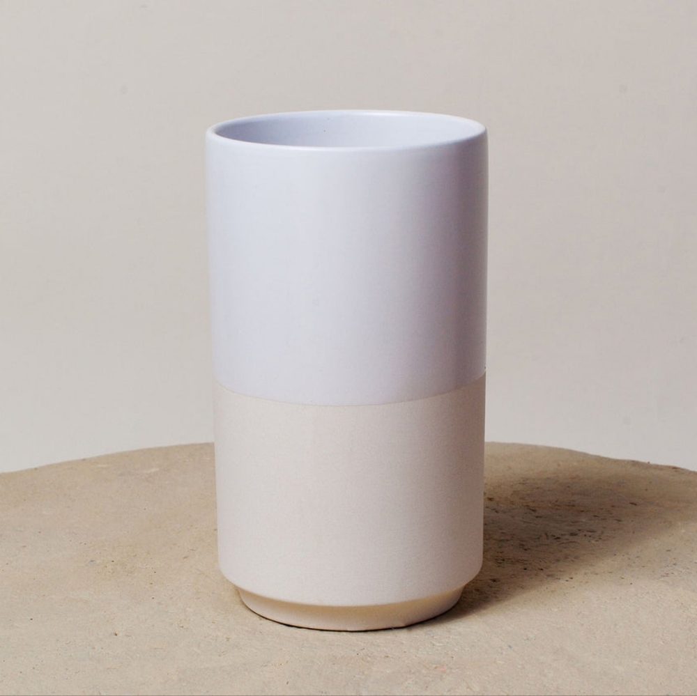 Momma Pots | 8" Designer Vase | Top Half White / Bottom Half Bone Stone |